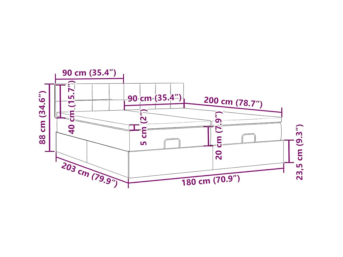 Ottoman-Bett mit Matratzen Rosa 180x200 cm Samt