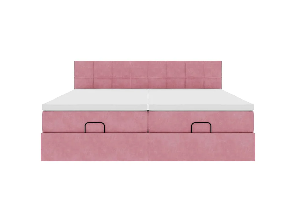 Struttura Letto Pouf con Materassi Rosa 180x200 cm Velluto