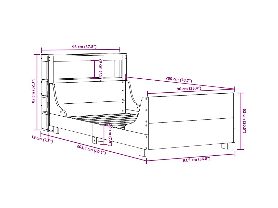 Bedframe zonder matras massief grenenhout wit 90x200 cm