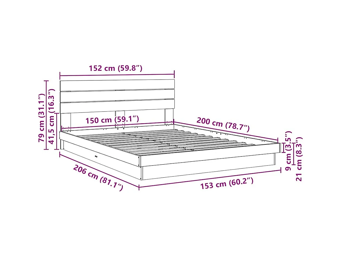 Cadre de lit avec tête de lit sans matelas 150 x 200 cm