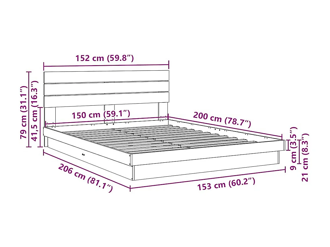 Bedframe hoofdeinde zonder matras 150x200 cm massief hout eiken