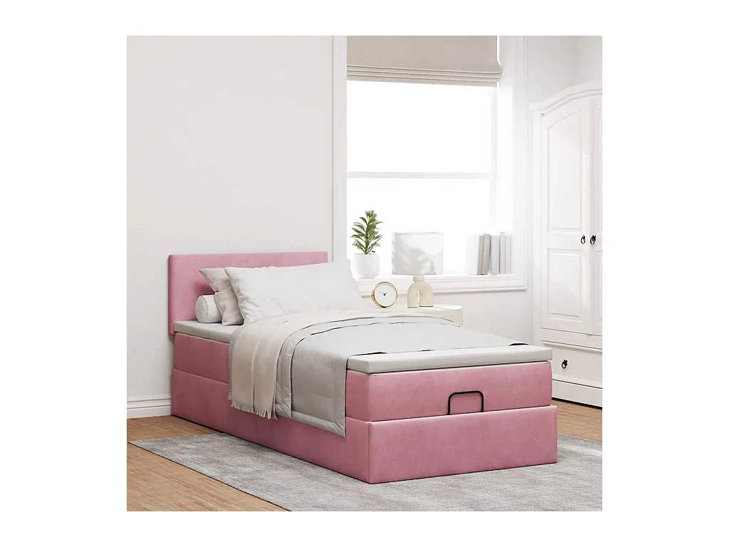moldura de cama otomana  com colchão rosa 100x200cm veludo