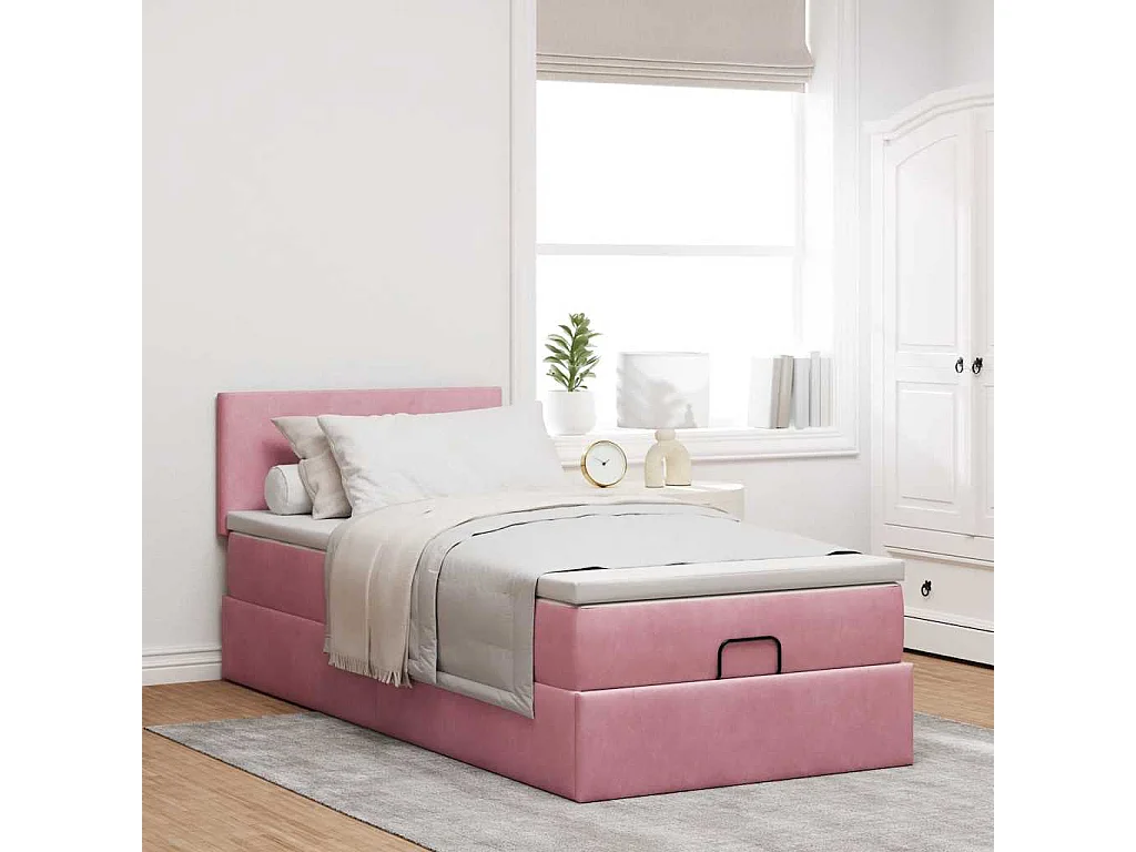 Estructura de cama otomana colchón terciopelo rosa 100x200cm