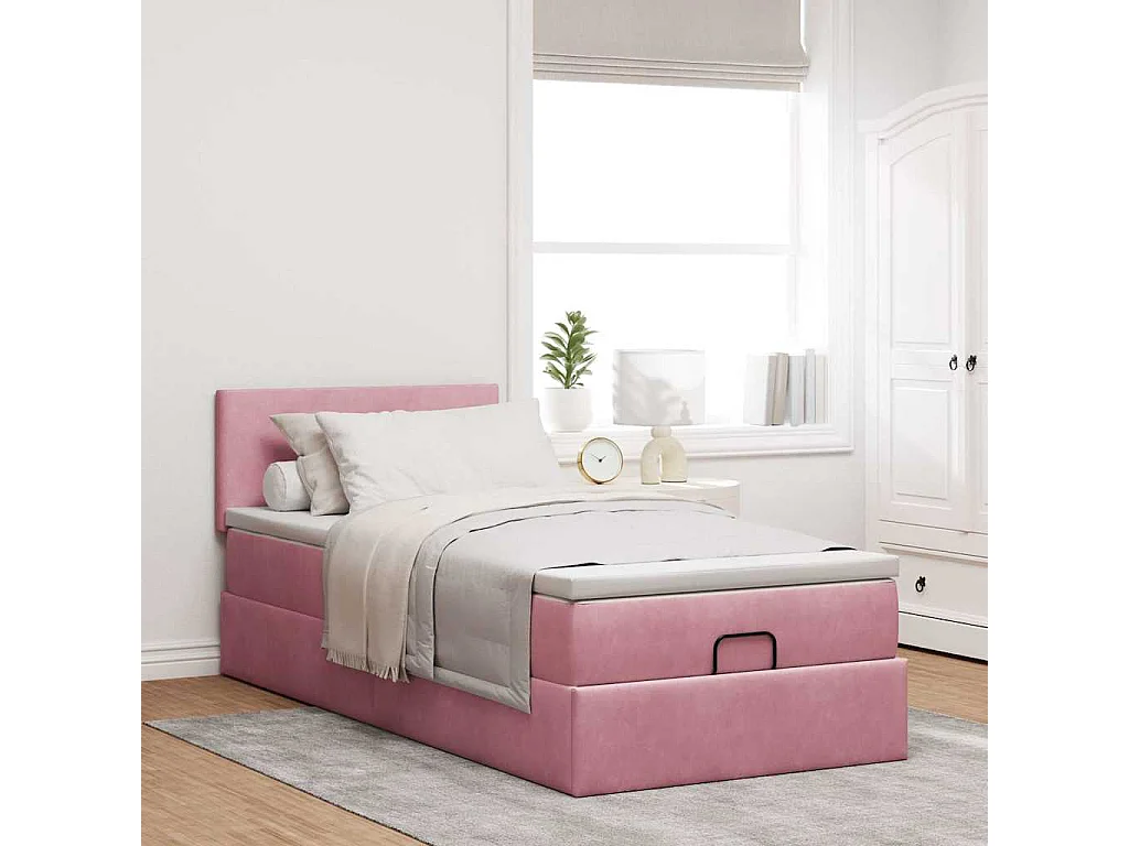 Ottoman bed met matras en LED's 100x200 cm fluweel roze