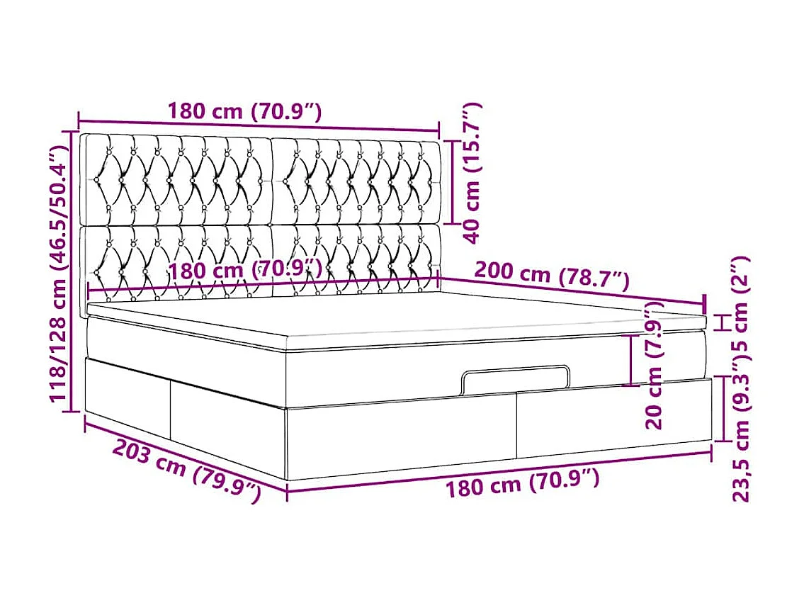 Ottoman-Bett mit Matratze Schwarz 180x200 cm Stoff