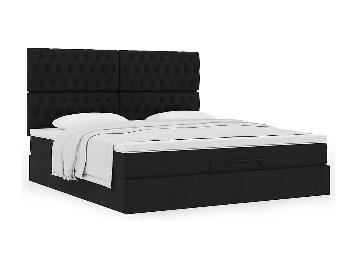 Ottoman-Bett mit Matratze Schwarz 180x200 cm Stoff