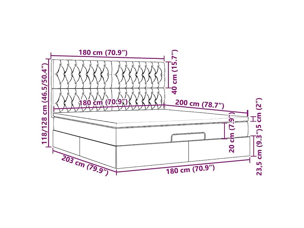 Ottoman-Bett mit Matratze Schwarz 180x200 cm Stoff
