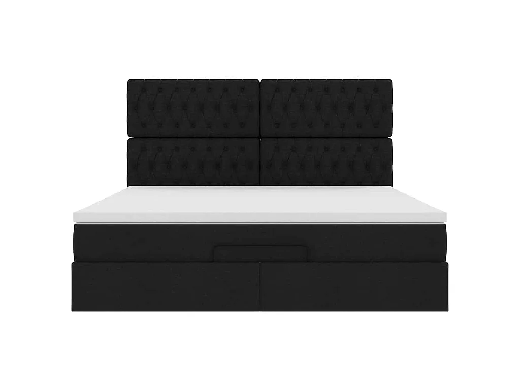 Cadre de lit ottoman avec matelas noir 180x200 cm tissu