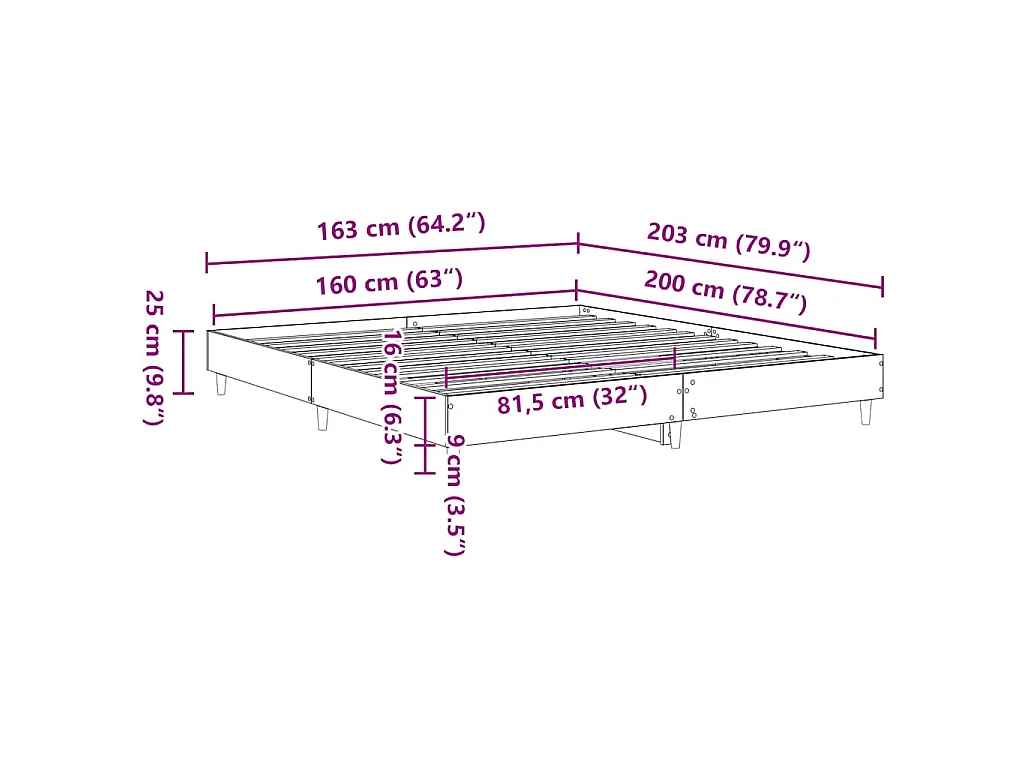 Bettgestell ohne Matratze Grau Sonoma 160x200 cm Holzwerkstoff