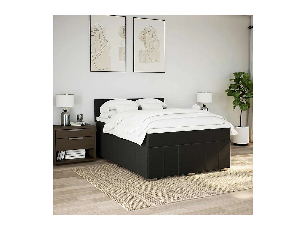 Sommier à lattes de lit avec matelas Noir 140x190 cm Tissu