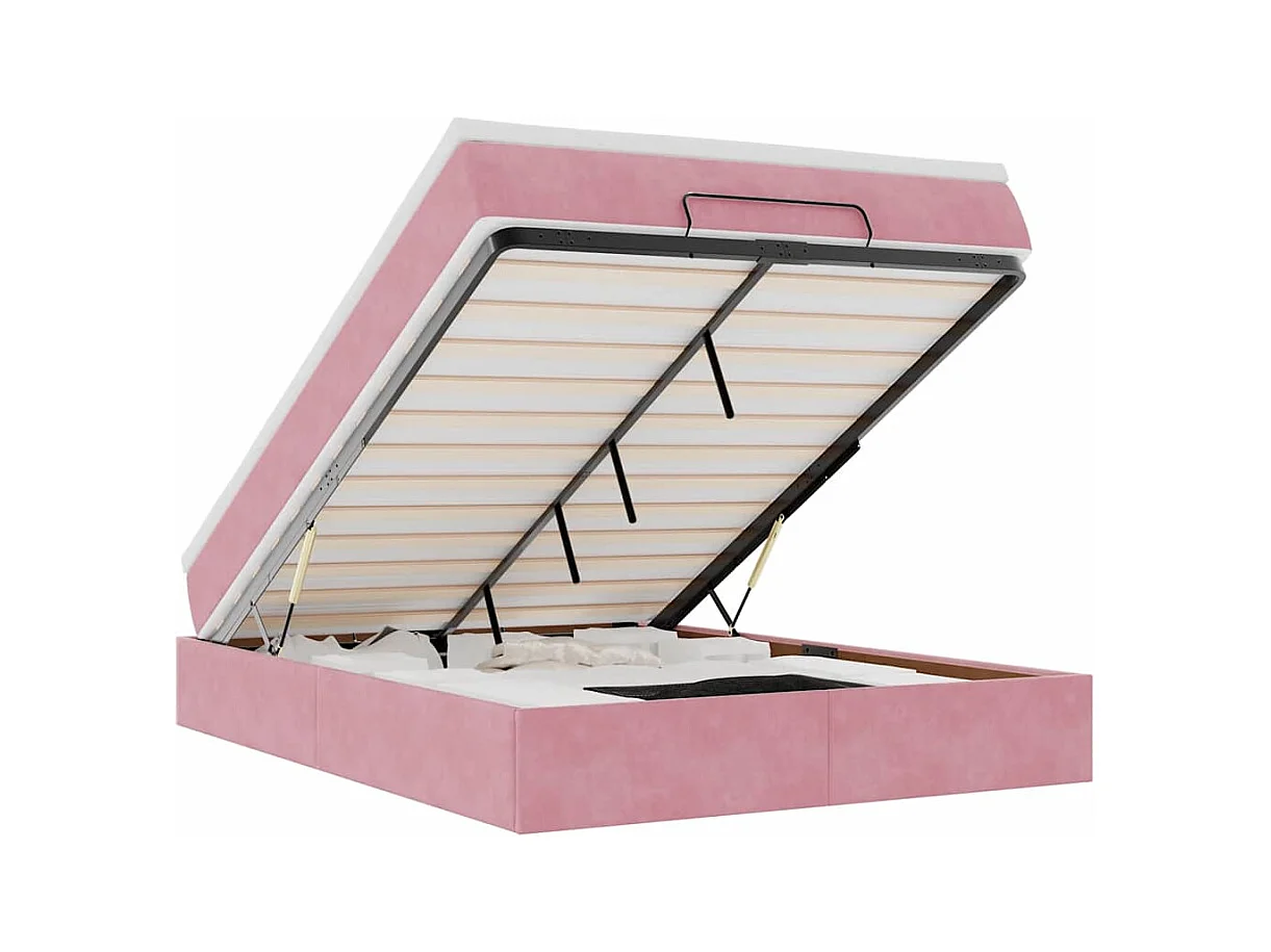 Cadre de lit ottoman avec matelas rose 140x200 cm velours