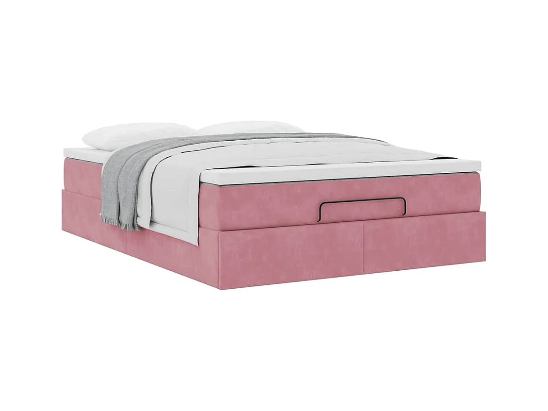 Cadre de lit ottoman avec matelas rose 140x200 cm velours