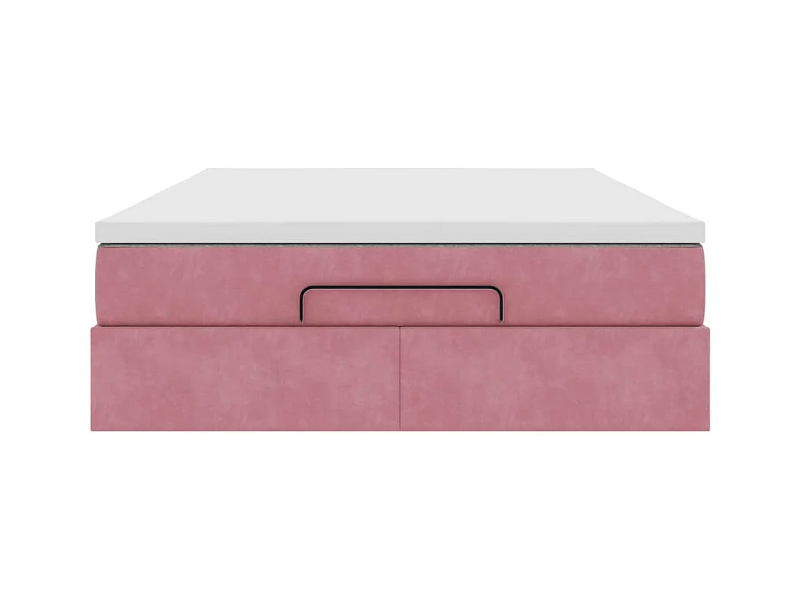 Cadre de lit ottoman avec matelas rose 140x200 cm velours