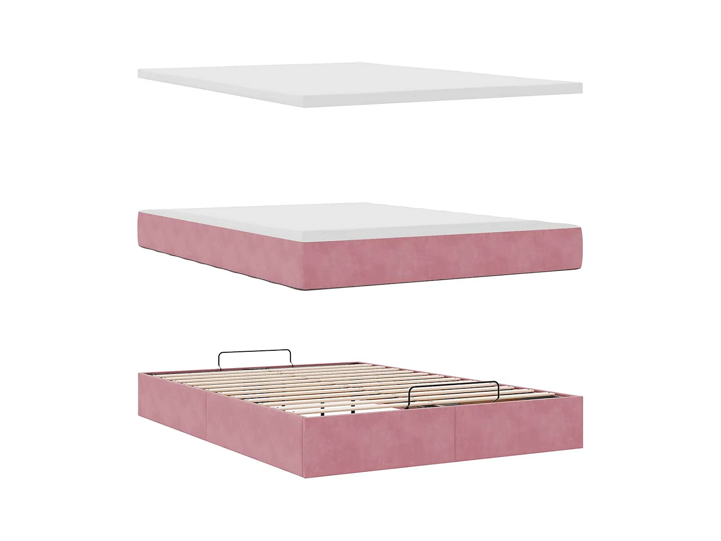 Cadre de lit ottoman avec matelas rose 140x200 cm velours