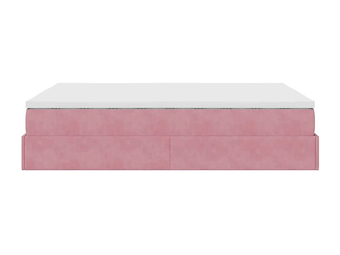 Cadre de lit ottoman avec matelas rose 140x200 cm velours