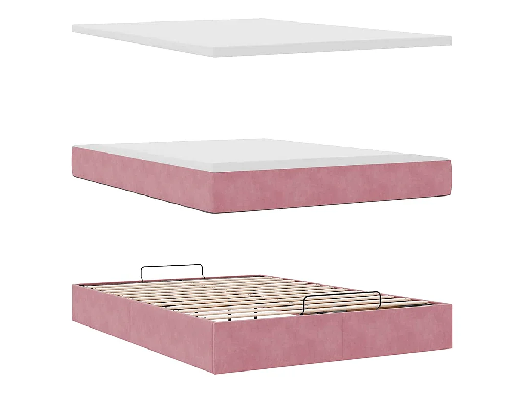 Ottoman-Bett mit Matratze Rosa 140x200 cm Samt