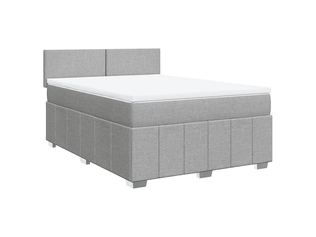 Cama box spring con colchón tela gris claro 140x200 cm