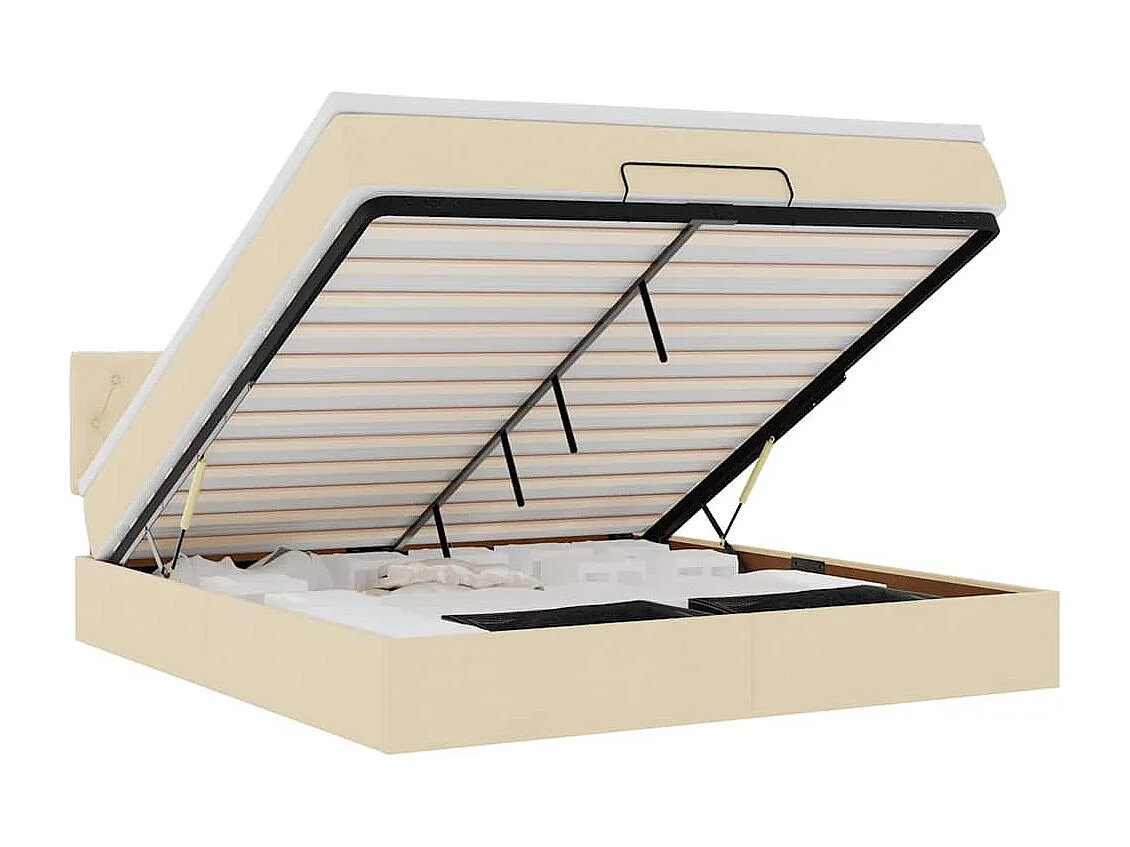 Struttura Letto Pouf con Materasso Crema 160x200 cm in Tessuto