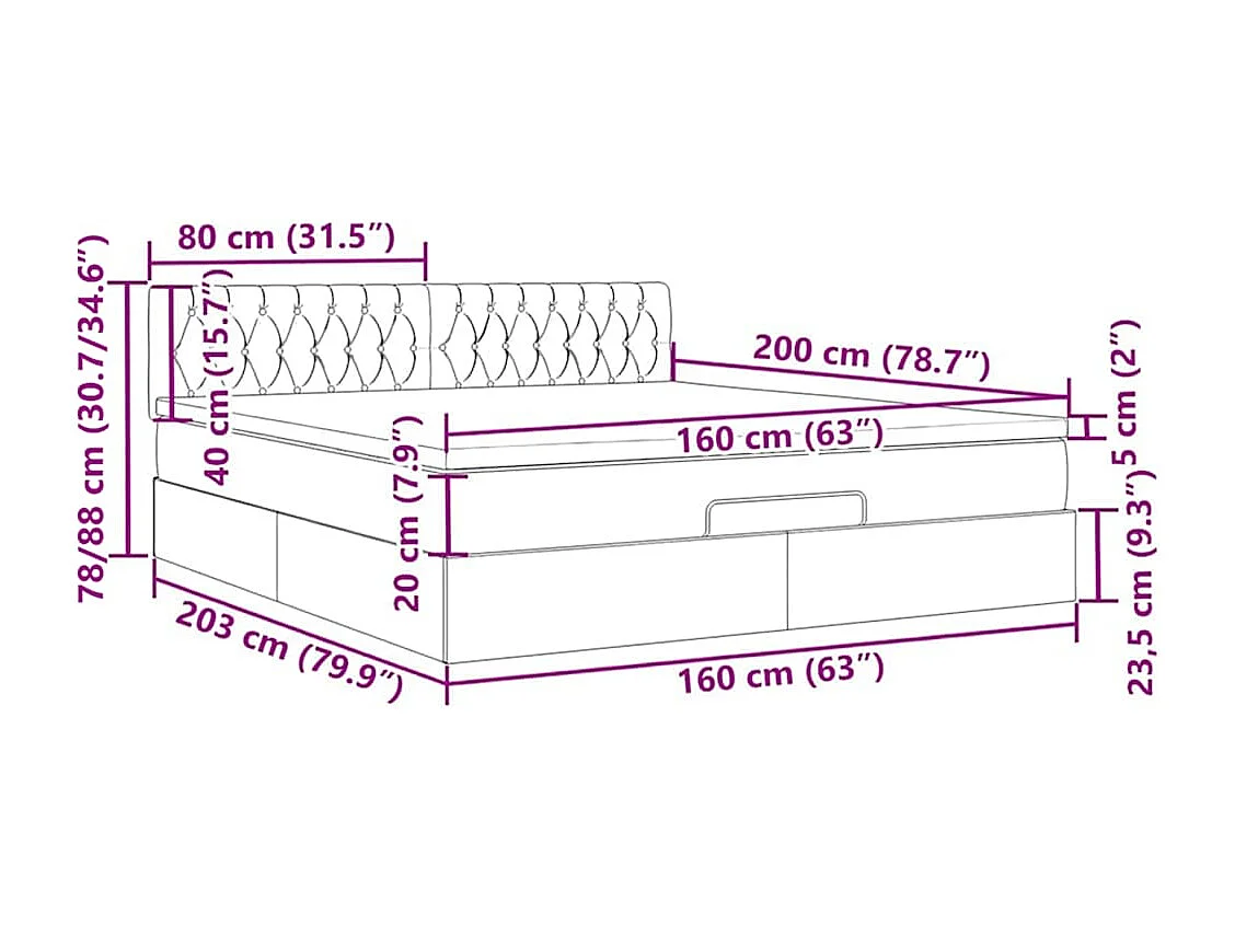 Struttura Letto Pouf con Materasso Crema 160x200 cm in Tessuto