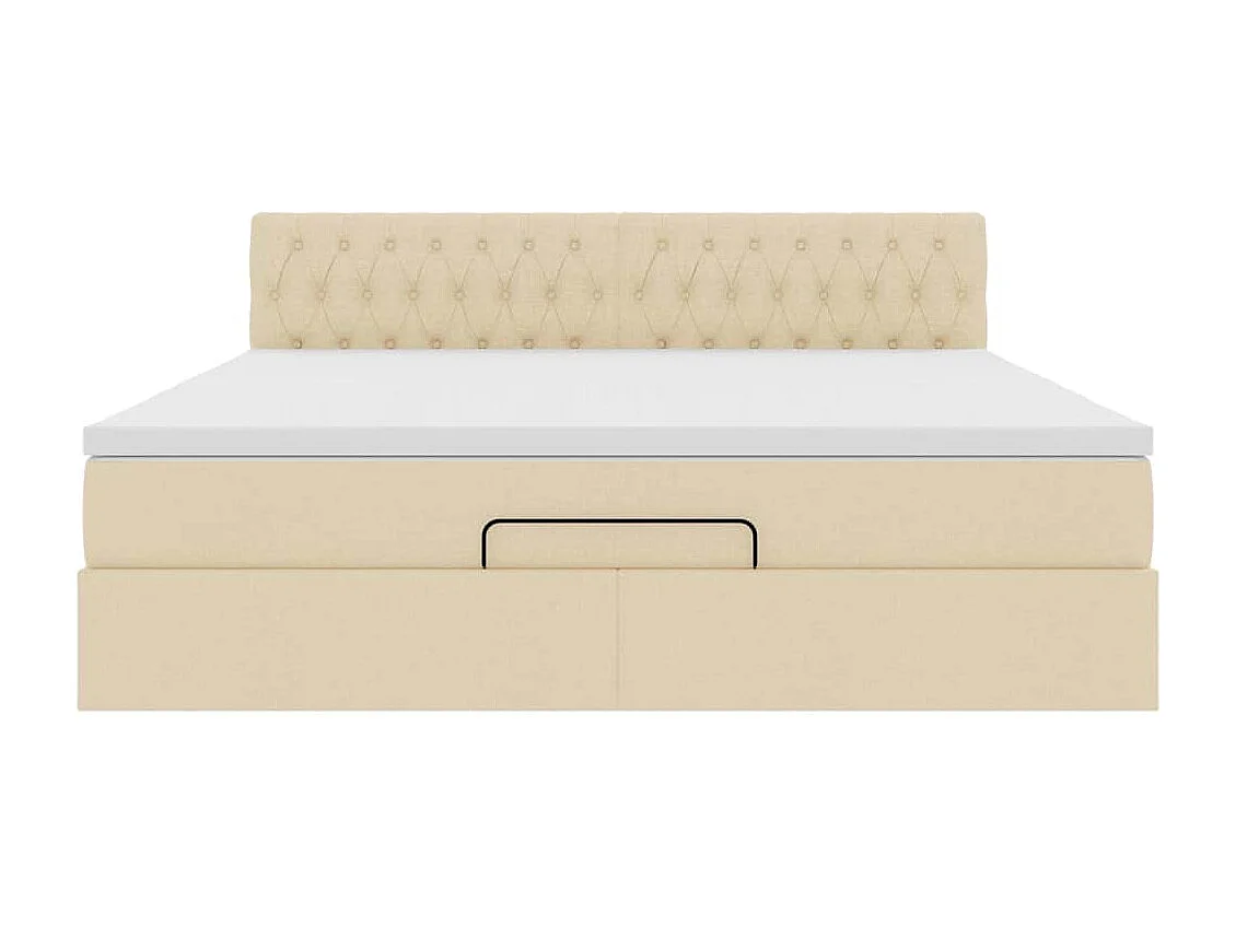 Struttura Letto Pouf con Materasso Crema 160x200 cm in Tessuto