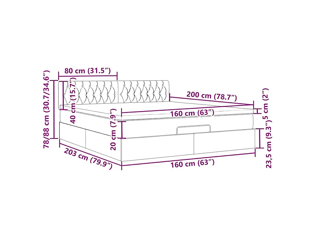 Cadre de lit ottoman avec matelas crème 160x200 cm tissu