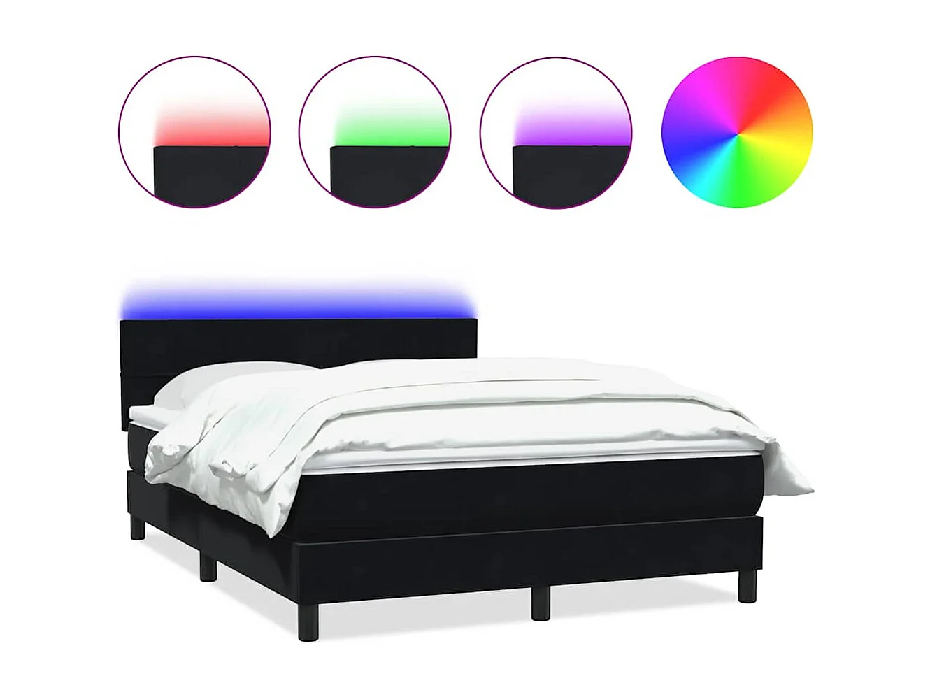 Cama box spring con colchón y LED terciopelo negro 160x210 cm