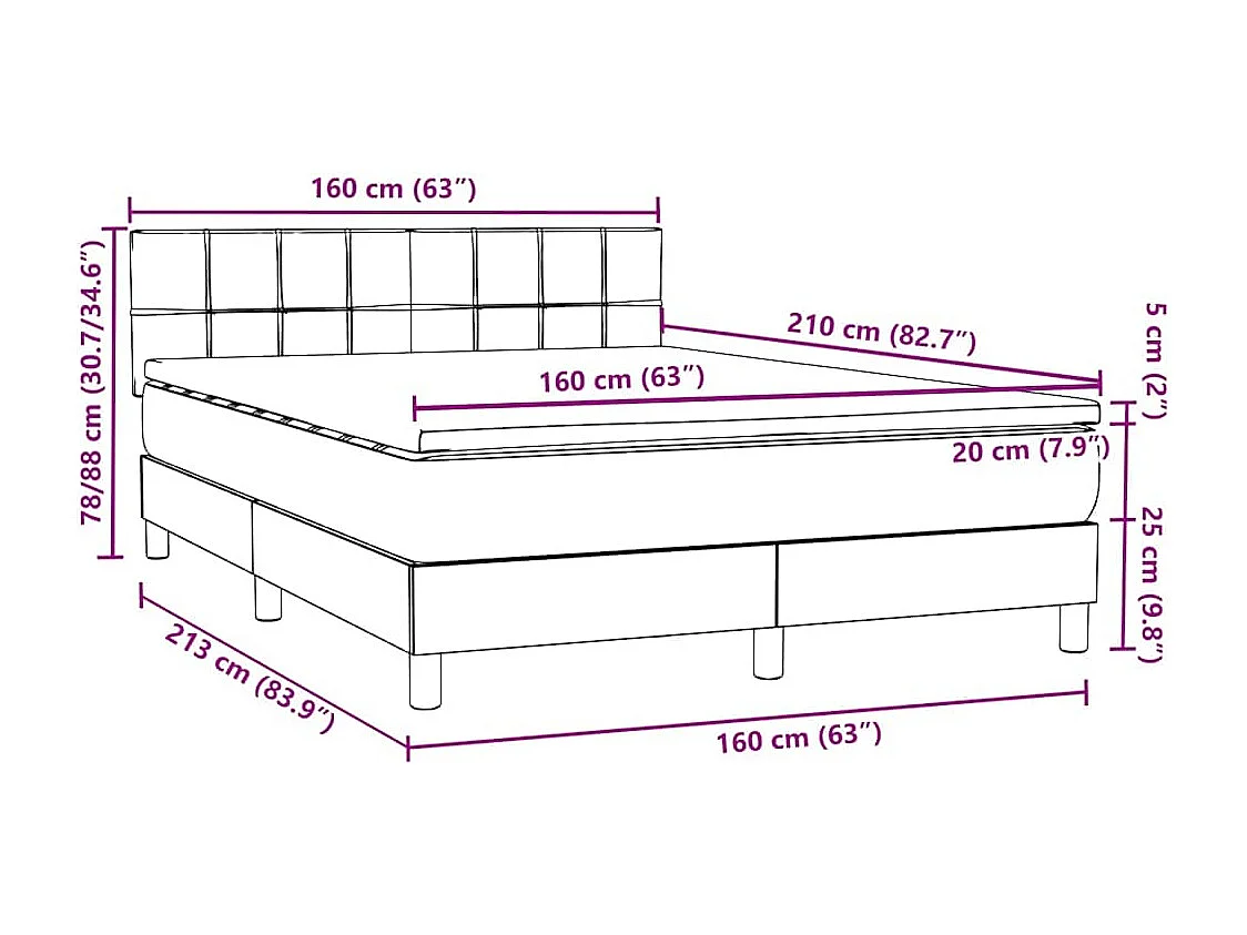 Cama box spring con colchón y LED terciopelo negro 160x210 cm