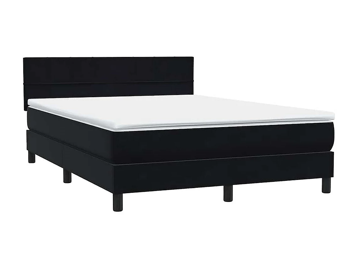 Cama box spring con colchón y LED terciopelo negro 160x210 cm