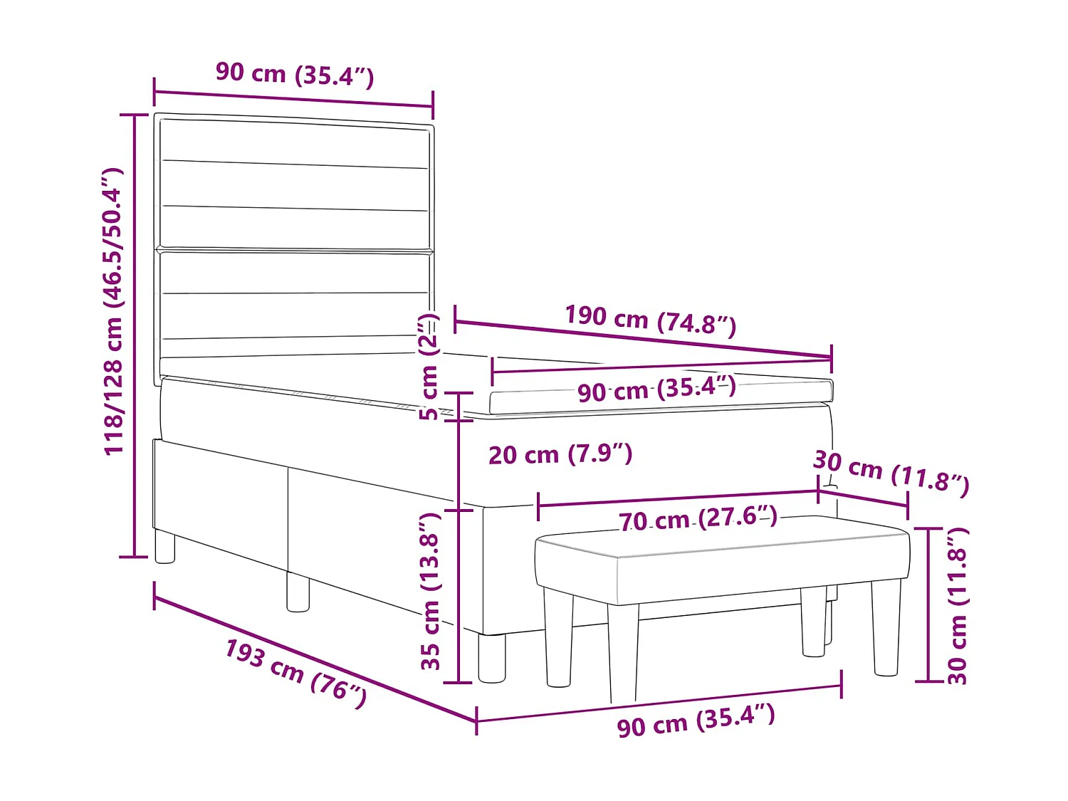 Boxspringbed met matras met hoofdeinde Blauw 90 x 190 cm Stof