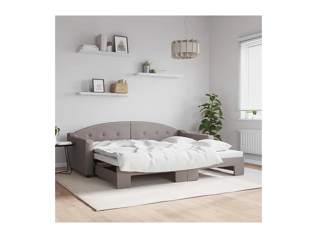 Sofá-cama com gavetão 90x200 cm tecido cinzento-acastanhado