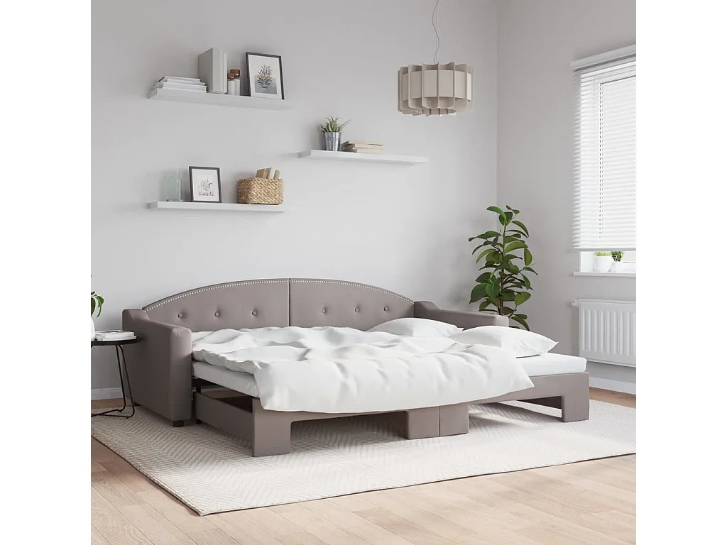 Tagesbett Ausziehbar Taupe 90x200 cm Stoff