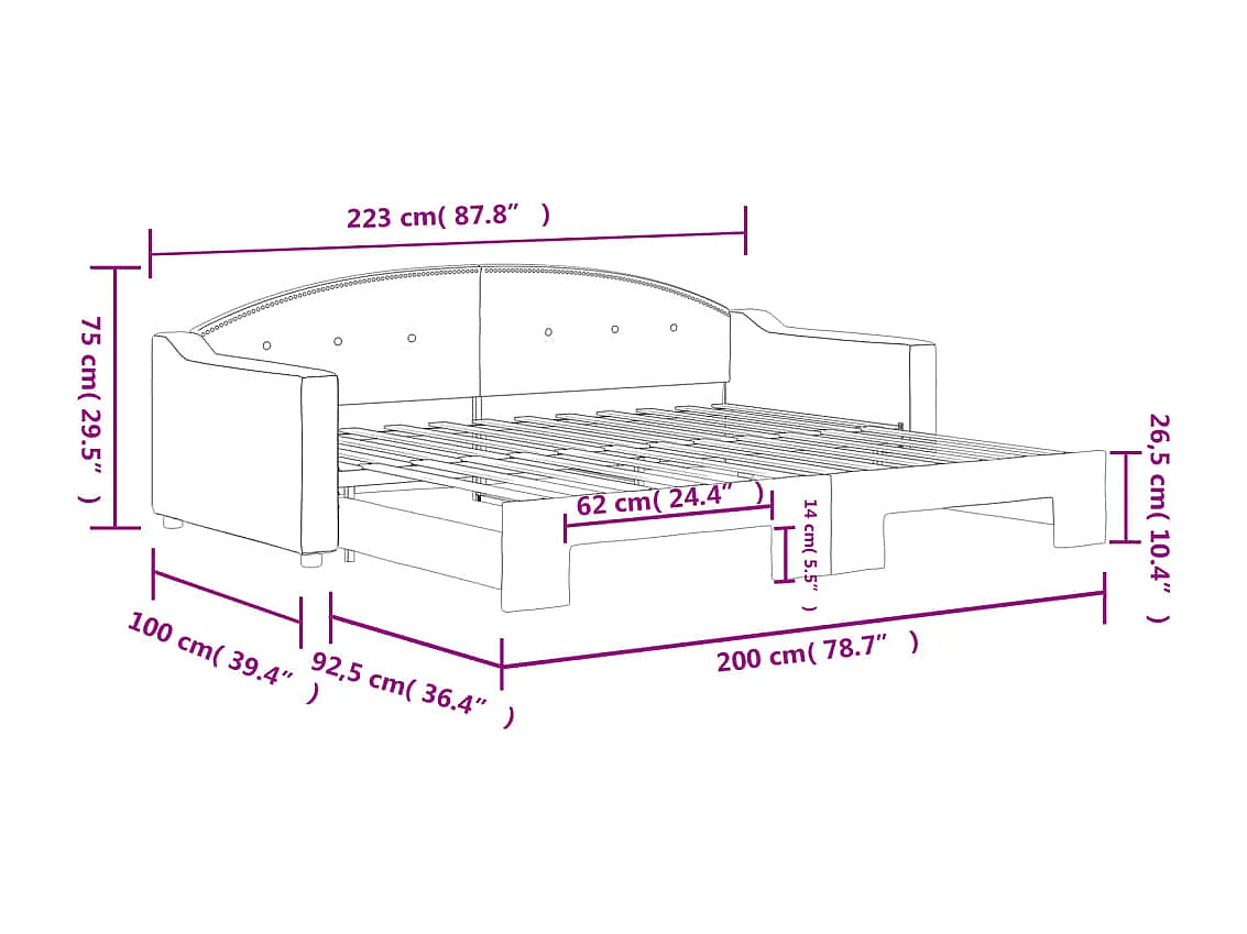 Tagesbett Ausziehbar Taupe 90x200 cm Stoff