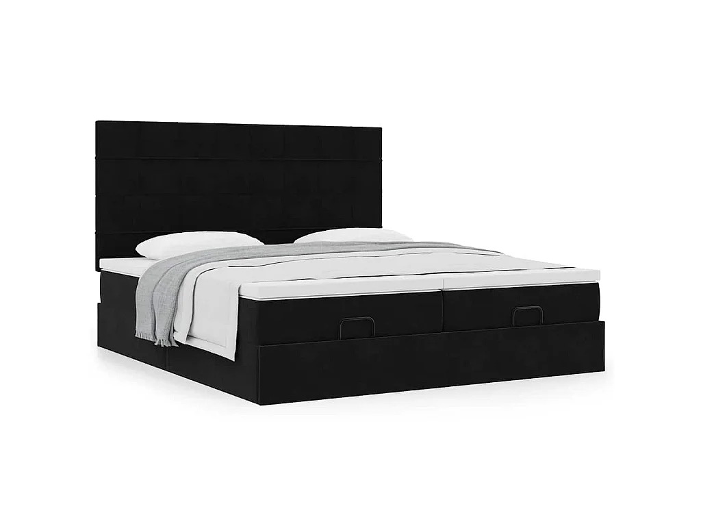 Ottoman-Bett mit Matratzen Schwarz 160x200 cm Samt