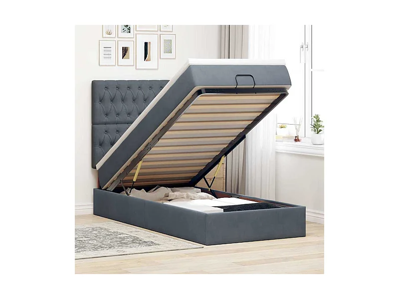 Ottoman bed met matrassen en LED's 90x200cm fluweel donkergrijs