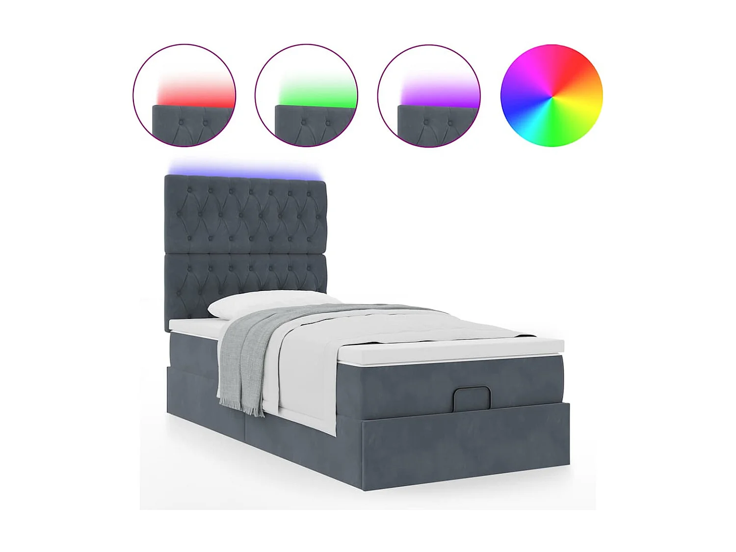 Ottoman bed met matrassen en LED's 90x200cm fluweel donkergrijs