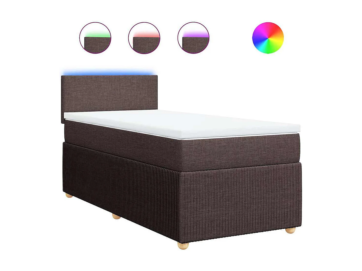 Cama box spring con colchón tela marrón oscuro 90x200 cm