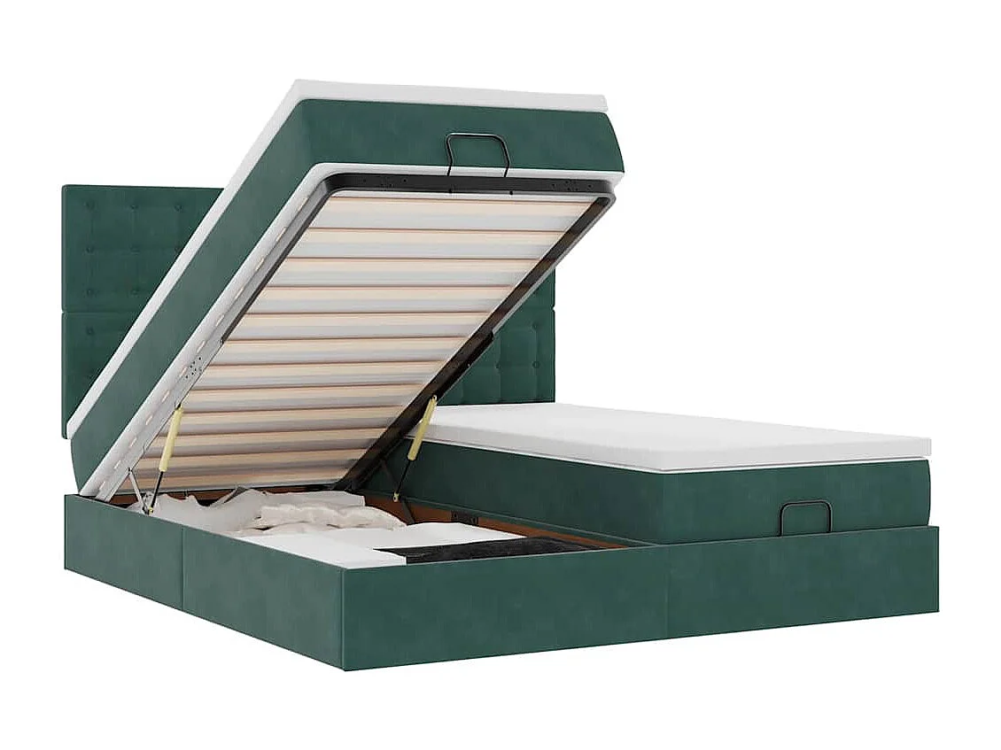 Ottoman-Bett mit Matratzen & LEDs Dunkelgrün 180x200 cm Samt