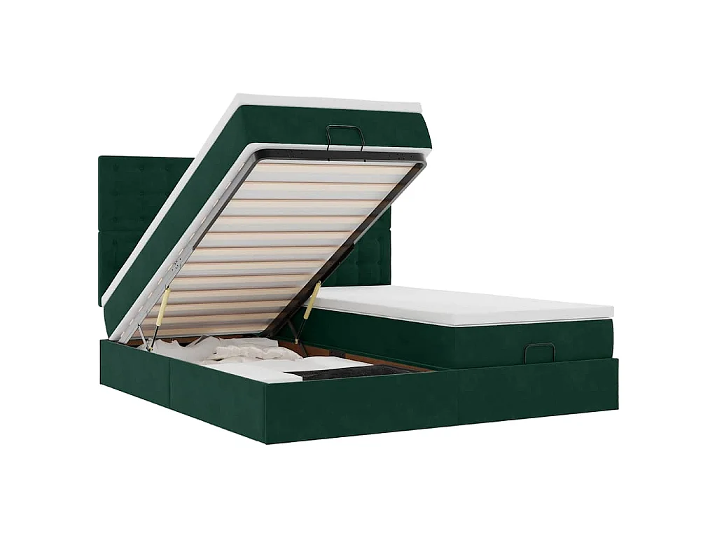 Cadre de lit ottoman avec matelas vert foncé 180x200cm velours