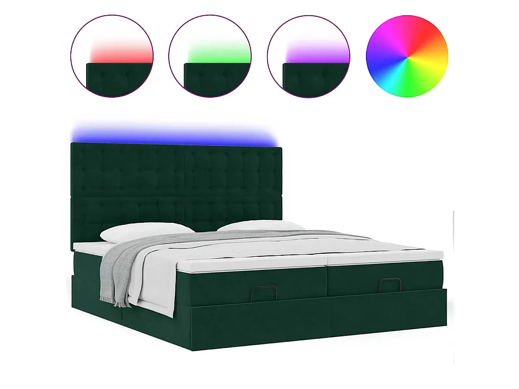 Cadre de lit ottoman avec matelas vert foncé 180x200cm velours