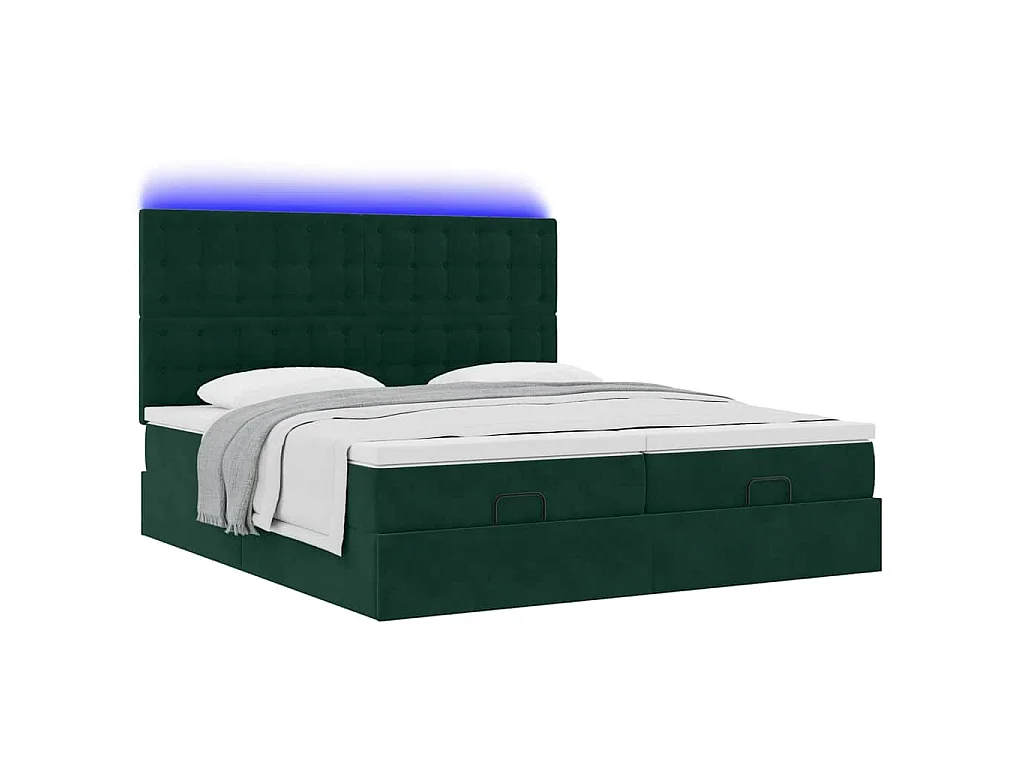 Cadre de lit ottoman avec matelas vert foncé 180x200cm velours