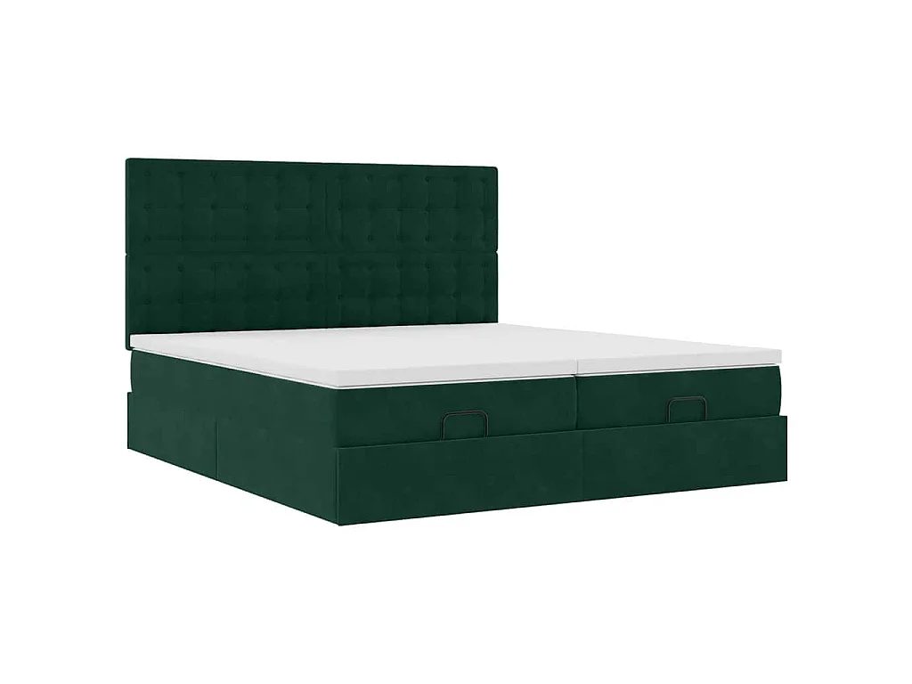 Cadre de lit ottoman avec matelas vert foncé 180x200cm velours
