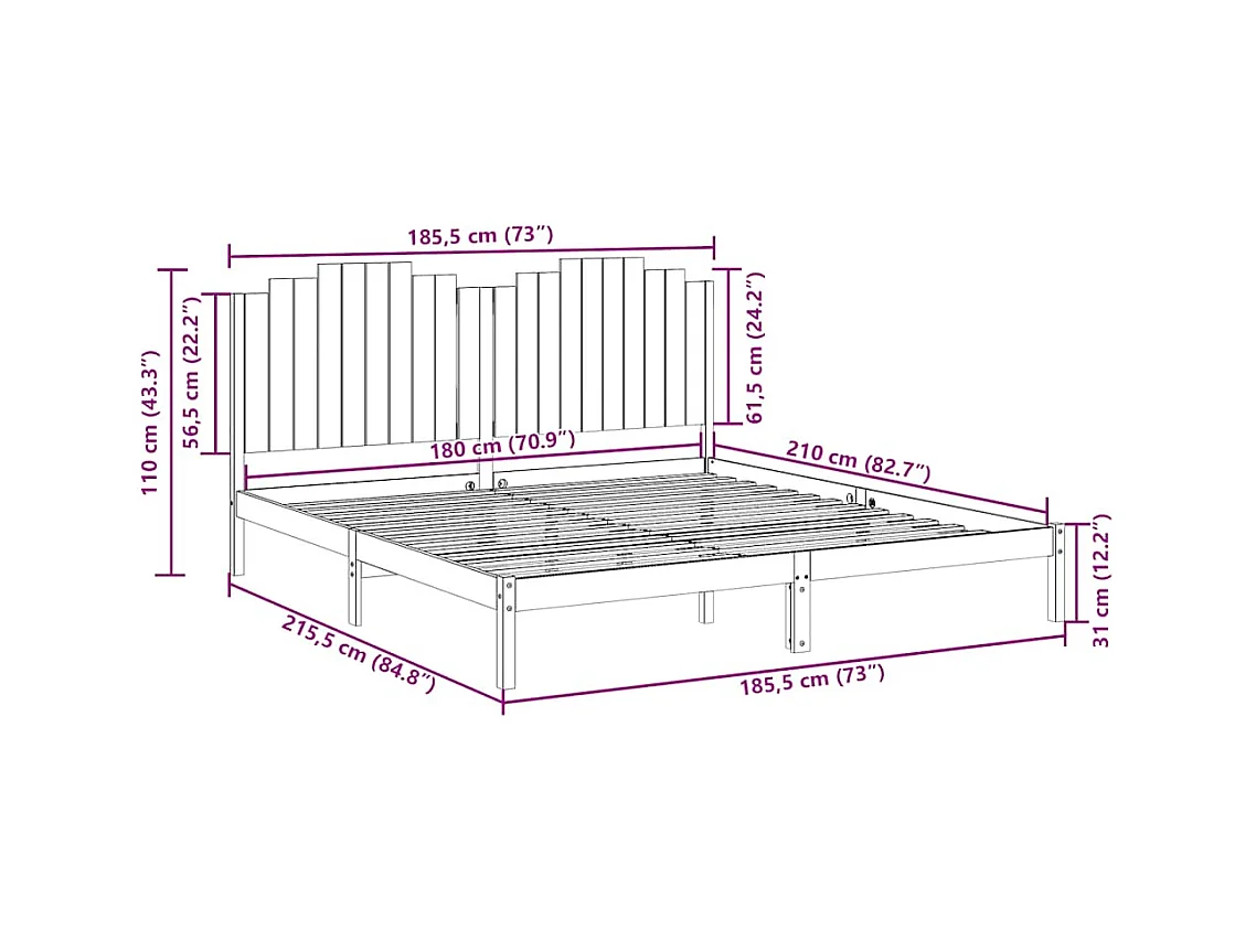 Giroletto Extra Lungo senza Materasso 180x210 cm Legno Massello