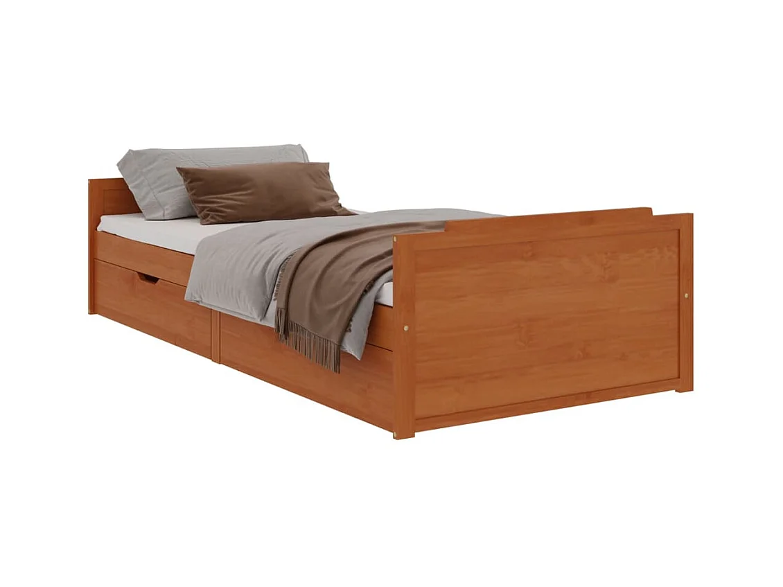 Estrutura cama c/ gavetas 90x200 cm pinho maciço castanho mel