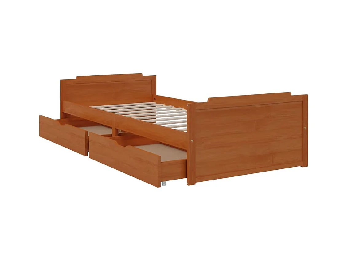 Estrutura cama c/ gavetas 90x200 cm pinho maciço castanho mel