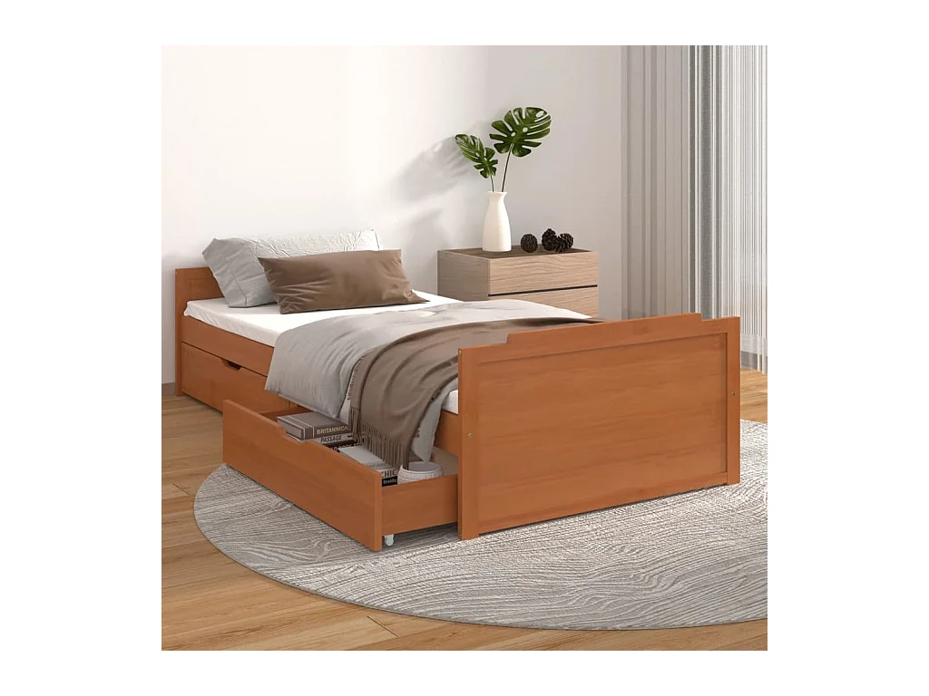 Cadre de lit sans matelas Marron miel Bois pin massif 90x200 cm