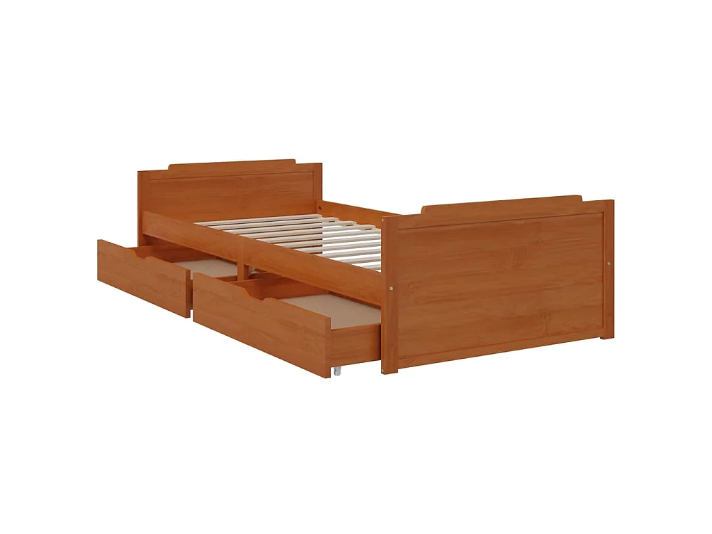 Estrutura cama c/ gavetas 90x200 cm pinho maciço castanho mel
