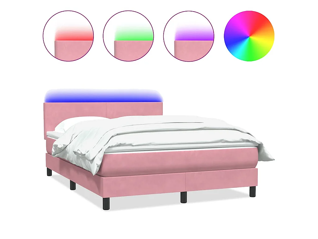 Letto a Molle con Materasso e LED Rosa 140x210 cm in Velluto