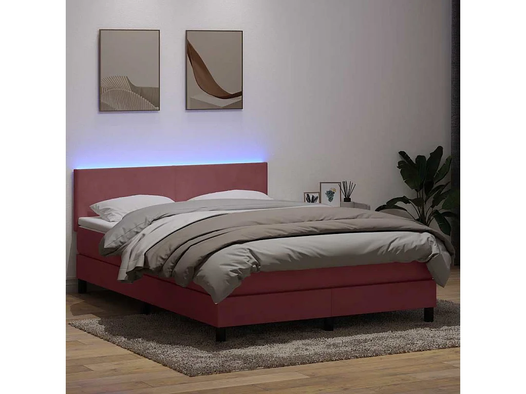 Letto a Molle con Materasso e LED Rosa 140x210 cm in Velluto