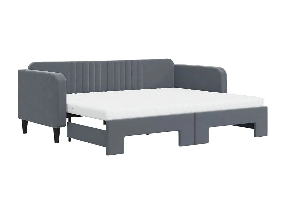 Lit de jour avec gigogne et matelas gris foncé 90x200cm velours