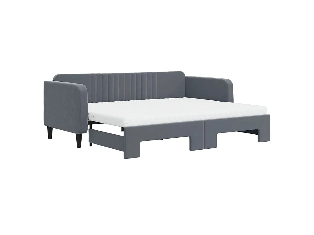 Sofá-cama c/ gavetão e colchões 90x200cm veludo cinzento-escuro